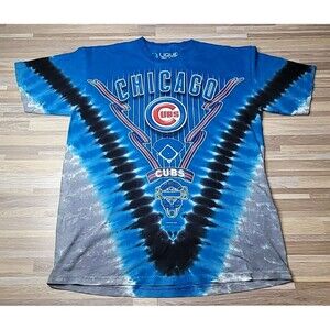 Liquid Blue Tie Dye MLB Chicago Cubs Men's‎ Tshirt Size Medium Double Sided